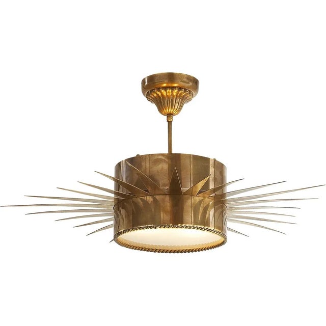 Transitional Suzanne Kasler for Visual Comfort Signature Soleil Large Semi-Flush in Hand-Rubbed Antique Brass with Frosted Glass For Sale - Image 3 of 4