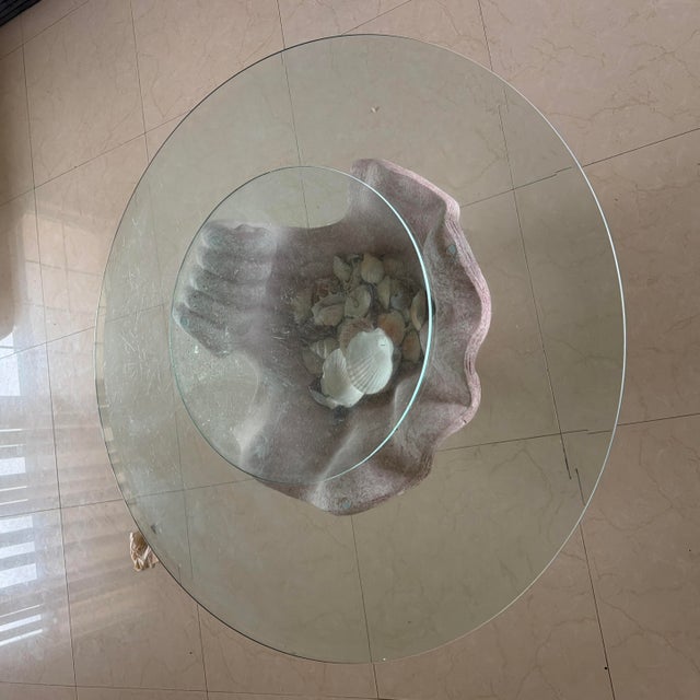 1960s A Unique Glass-Top Coffee Table Featuring a Sculptural Seashell Base Shaped Like an Open Clam 1960s For Sale - Image 5 of 5