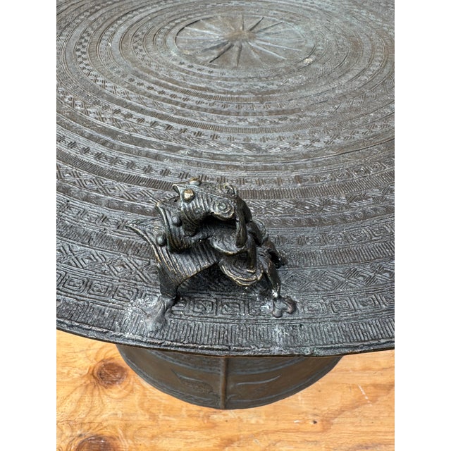 Vintage Bigger Than Average Bronze Asian Rain Drum Table For Sale - Image 10 of 12