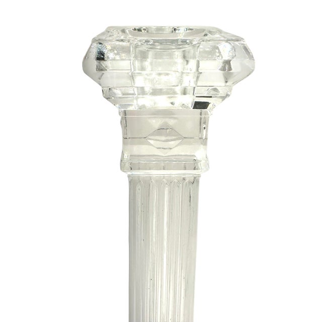Transparent Vintage Crystal Glass Candlesticks With Twisted Column Design - A Pair For Sale - Image 8 of 12