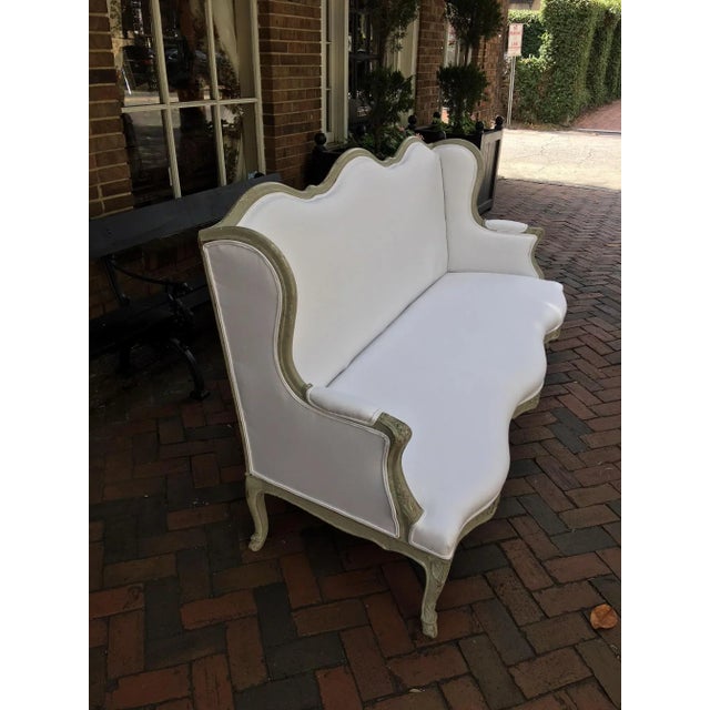 French Louis XVI Style Painted Settee or Sofa With Carving Detail, 19th Century For Sale - Image 9 of 13