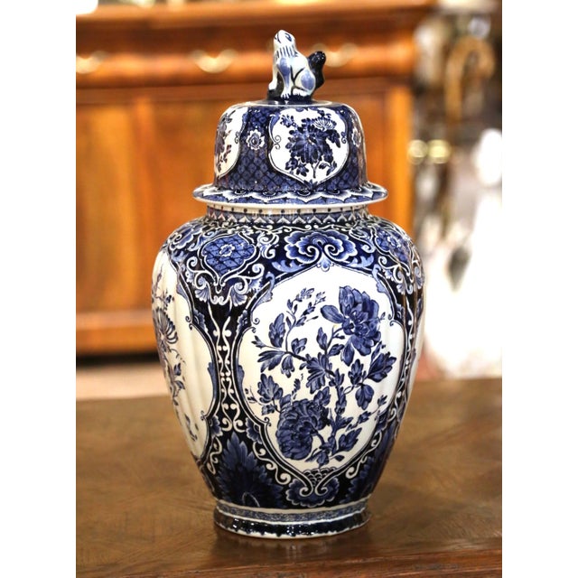 Mid 20th Century Mid-Century Dutch Delft Blue & White Covered Ginger Jar by Boch For Sale - Image 5 of 7