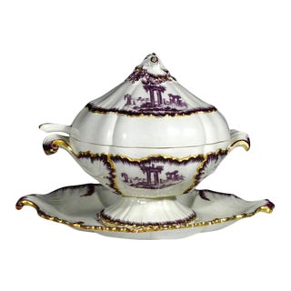 18th-Century Creamware Sauce Tureen Puce-Decorated by Neale & Co. For Sale