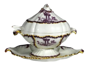 18th-Century Creamware Sauce Tureen Puce-Decorated by Neale & Co.