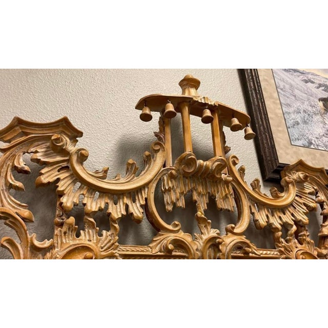 This is a 1970s Italian carved and cerused pine Chinese chippendale style mirror. Love the pagoda! It is marked and in...