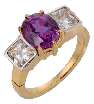 Vintage Gia 2.65 Carat Purple Sapphire Diamond 18k Yellow Gold Ring, Size 4.75