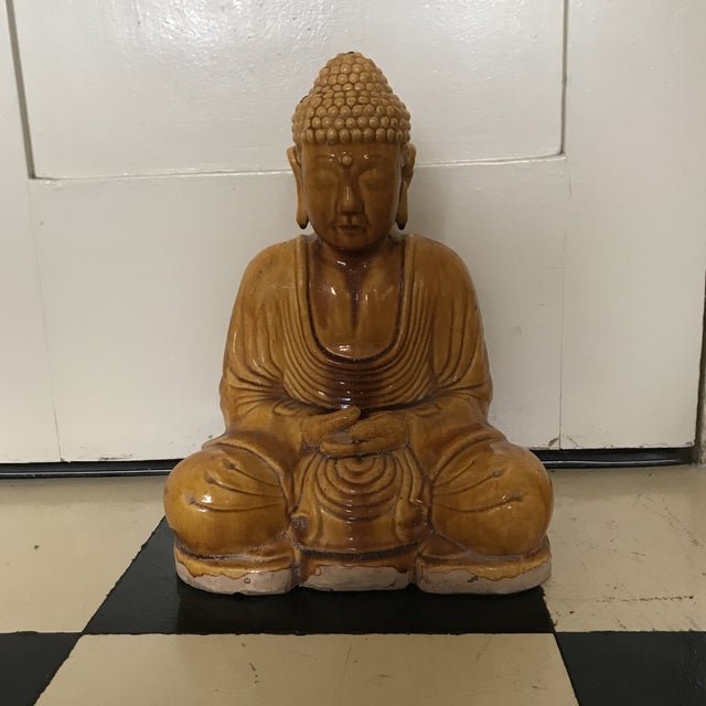 Marigold Chinese Majolica Glaze Drip Seated Mediation Buddha Statue