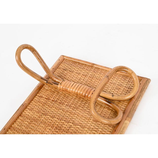 Wood Mid-Century Modern French Riviera Rattan and Wicker Coat Rack, Italy, 1960s For Sale - Image 7 of 12