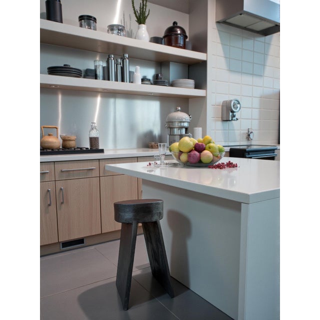 16" - Handcrafted Sculptural Solid Wood "Halo" Ebony Stool For Sale - Image 16 of 16