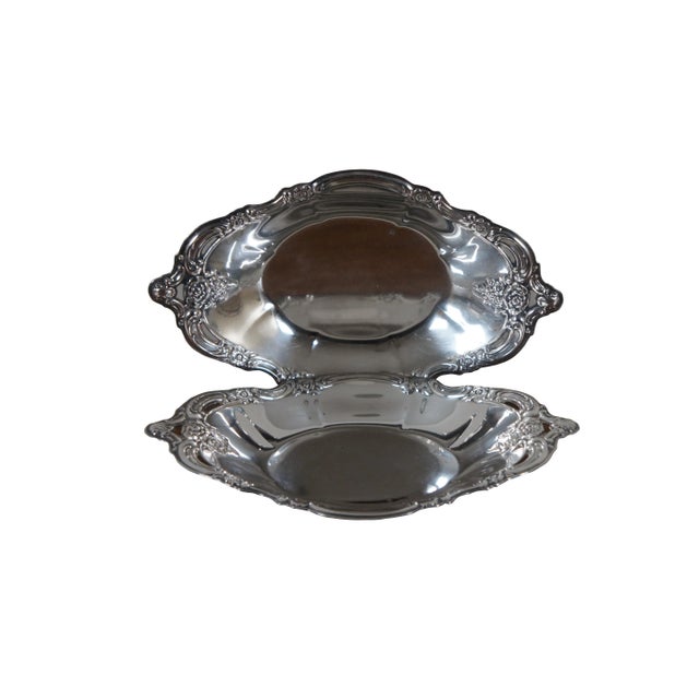 Pair of Community silverplate bon bon bowls / oval dishes in the Silver baroque Artistry pattern, featuring scrolls and...