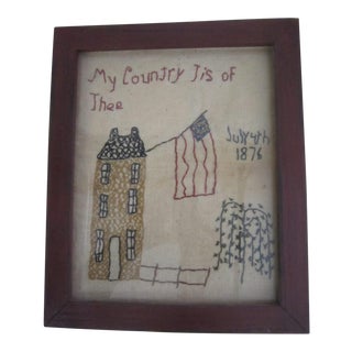 Framed 19th Century Folk Art Needlework For Sale