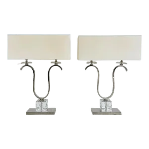 Italian Laudarte Srl Chrome Crystal Table Lamps, Showroom Samples Pair