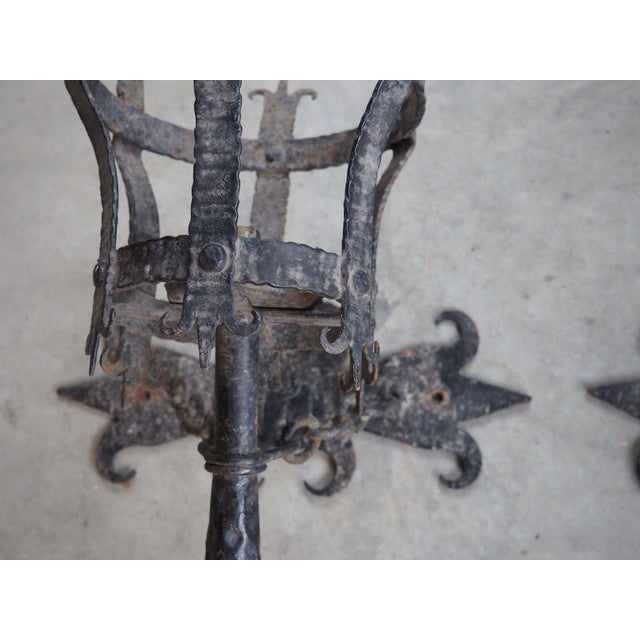 Pair of Early 1900s French Medieval Style Wrought Iron Torch Sconces For Sale - Image 13 of 18