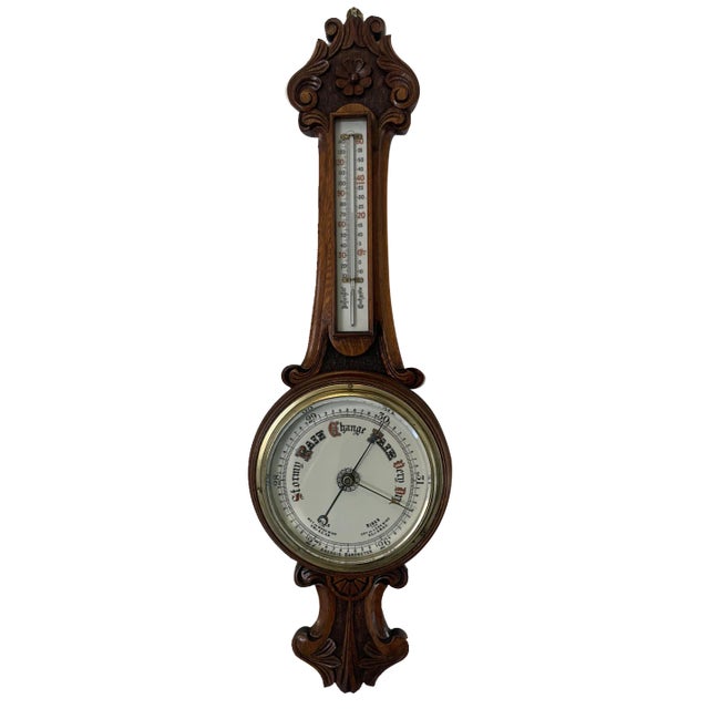 Victorian Carved Walnut Banjo Barometer, 1860s For Sale