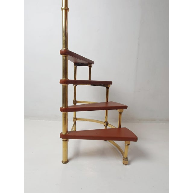 Metal Antique Leather & Brass Library Steps For Sale - Image 7 of 15