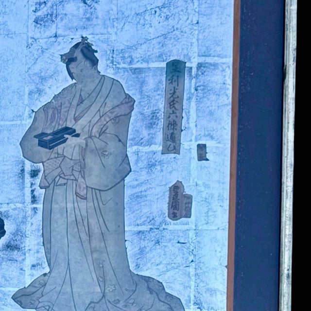 Glass 19th Century Utagawa Kunisada Japanese Woodblock Prints - Kabuki Actor Portraits - Signed & Framed W/ Silver Leaf For Sale - Image 7 of 9