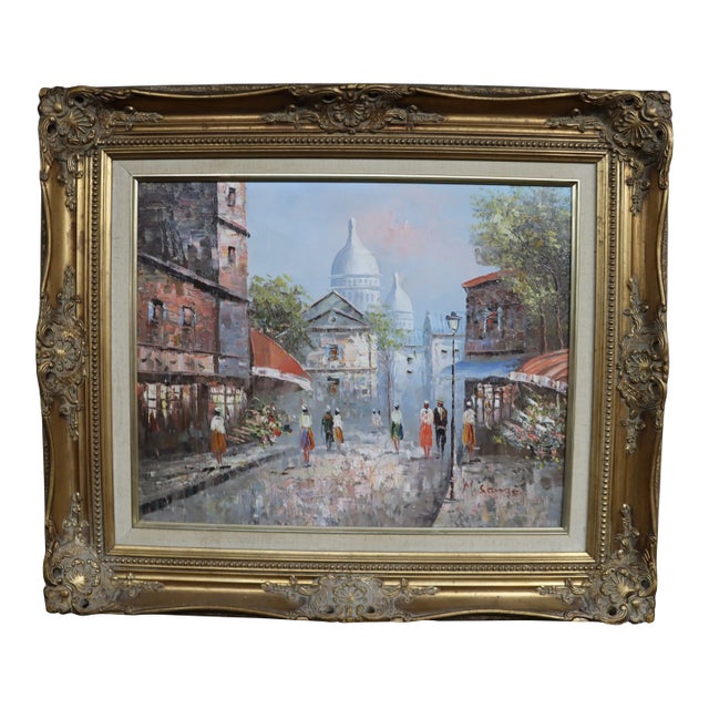 Framed European Village Oil on Canvas For Sale