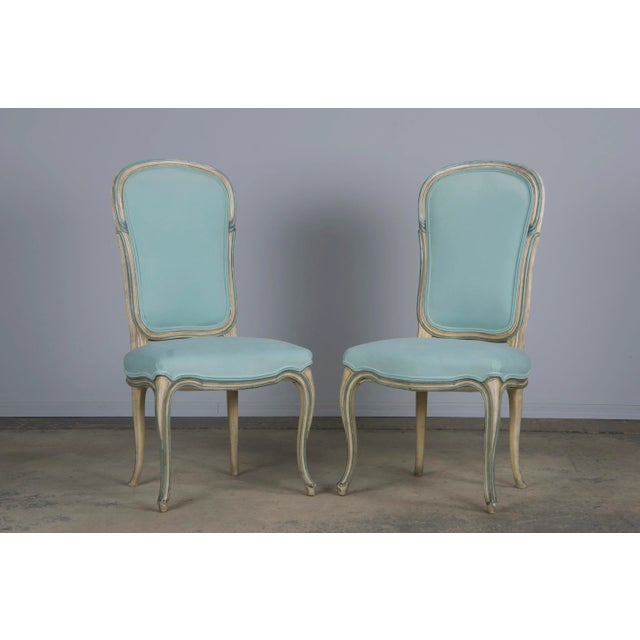 Wood Baker Furniture French Provincial Louis XV Style Painted Dining Chairs W/ Mint Velvet - Set of 6 For Sale - Image 7 of 11