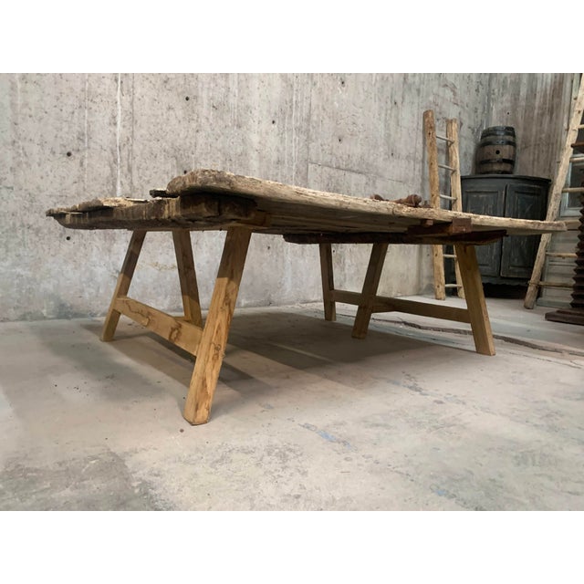 Wood Rustic Coffee Table From French 18th C Barn Door For Sale - Image 7 of 12