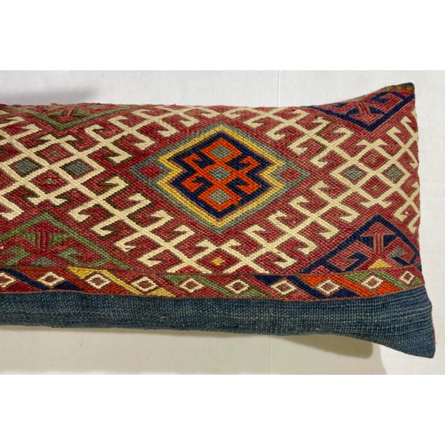 Flat-Weave Geometric Motif Kilim Rug Fragment Pillow For Sale In Miami - Image 6 of 12