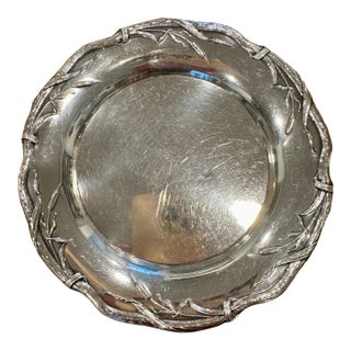 Late 19th Century European Silver Bread Plate or Dish With Decorative Edge With Rushes and Reeds For Sale