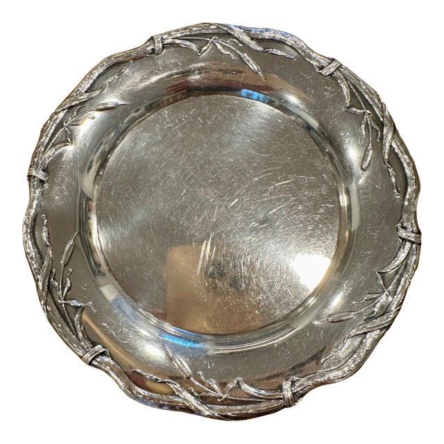 Late 19th Century European Silver Bread Plate or Dish With Decorative Edge With Rushes and Reeds For Sale