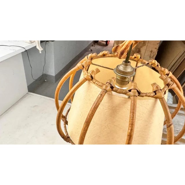 French Sculptural Wicker and Paper Pendant Light, 1960s For Sale - Image 10 of 12