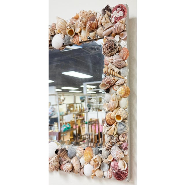 Wood Vintage Large Shell Encrusted Wall Mirror For Sale - Image 7 of 8