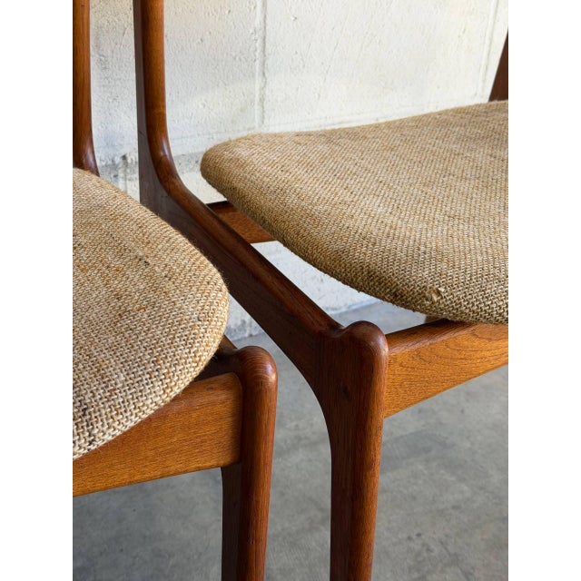 Wood In Style of Erik Buch Model 49 Teak Dining Chairs Set of 4 Fabric Wooden Seating Denmark Mid-Century Modern 1960s For Sale - Image 7 of 11