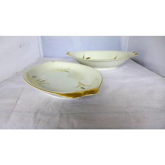 2-Pieces of Japanese serving platters in festive modern grain pattern. Dimensions: low serving platter, 13"L X 8.5"W x...