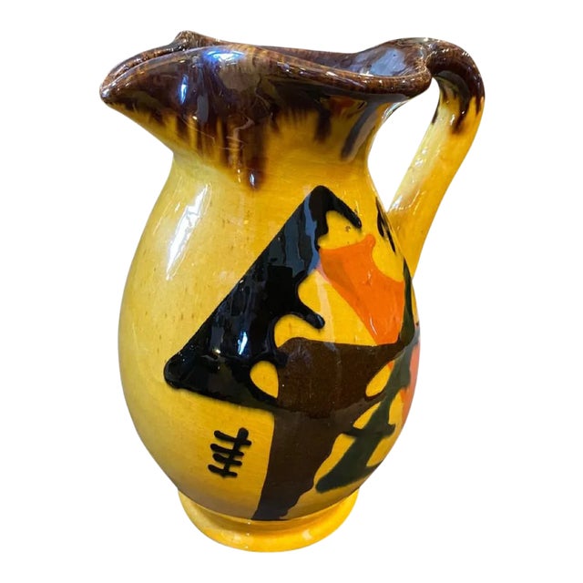 1930s Yellow, Brown and Orange Futurist Ceramic Italian Jug For Sale