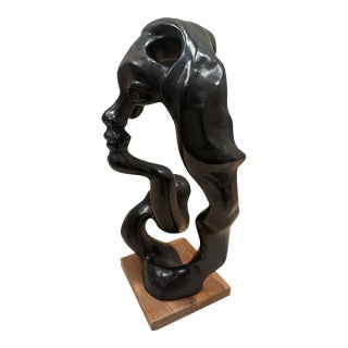 Contemporary Abstract Face Sculpture on Wood Base in the Style of Austin Sculpture For Sale