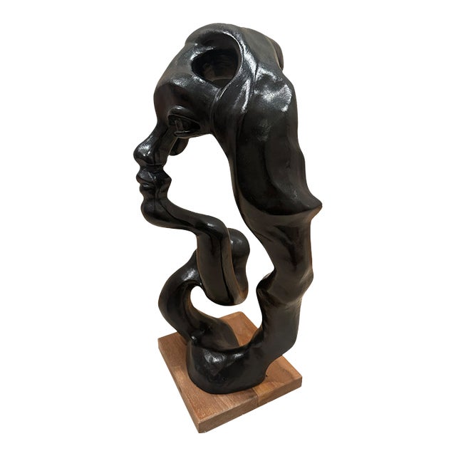 Contemporary Abstract Face Sculpture on Wood Base in the Style of Austin Sculpture For Sale