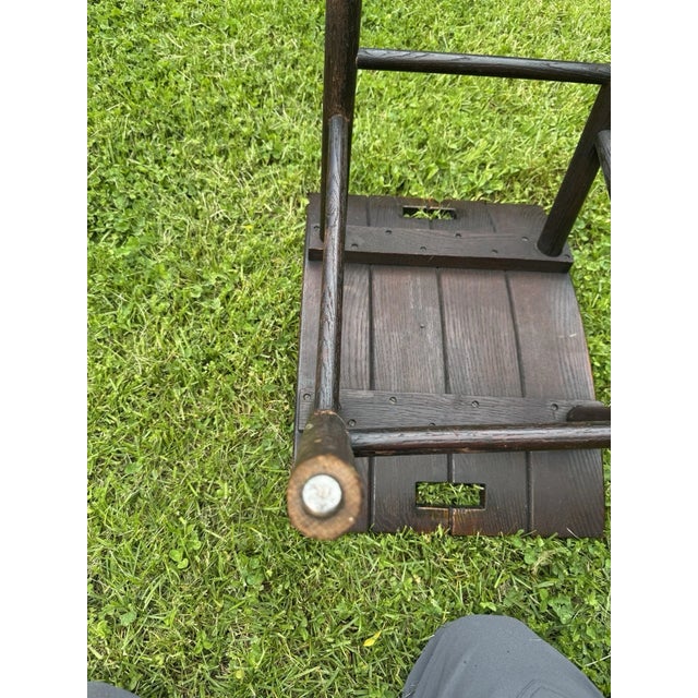 Mid-Century Arts & Crafts Solid Oak Wood Bench Stool Curved Seat Rustic For Sale - Image 14 of 17