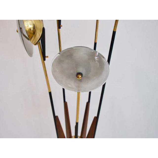 Black Metal, Wood, & Brass Floor Lamp with Five Lights from Stilnovo, 1950s For Sale - Image 8 of 12