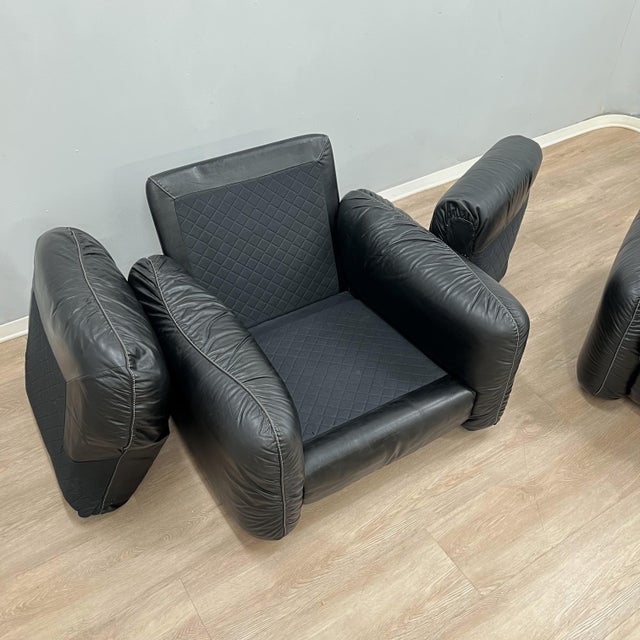 Italian Black Leather Lounge Armchairs by Busnelli Piumotto, 1970s, Set of 2 For Sale - Image 10 of 12
