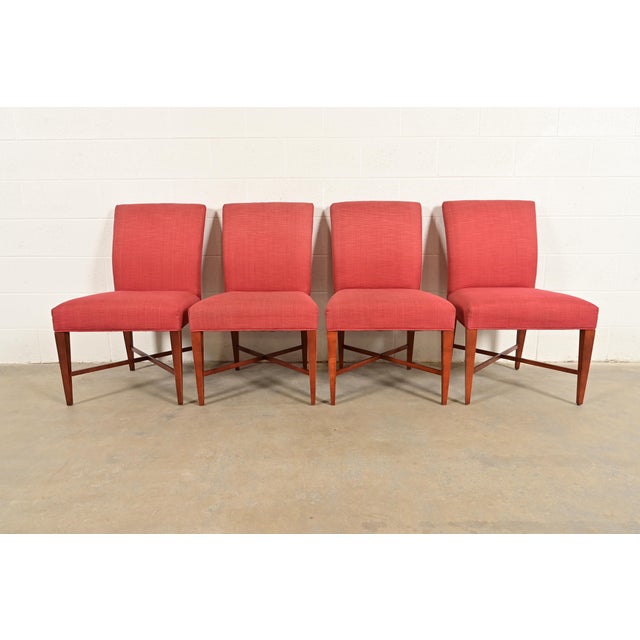 Baker Furniture Modern Regency Sycamore Wood Upholstered X-Base Dining Chairs, Set of Four For Sale - Image 14 of 14