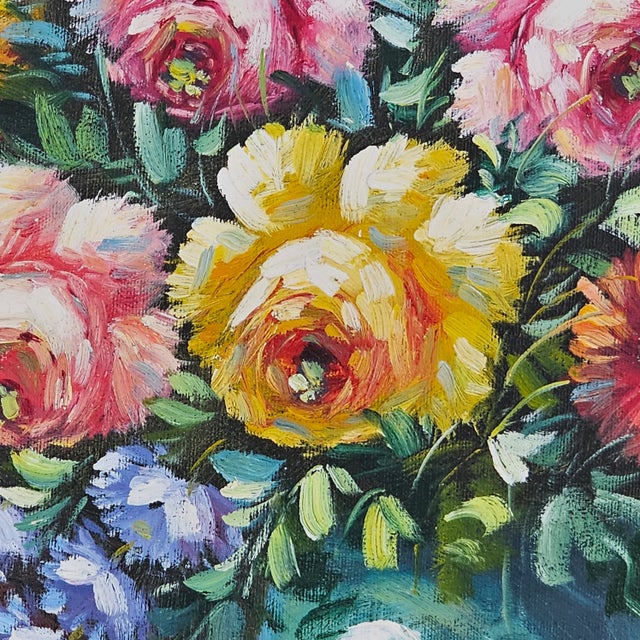 Stil Llife Floral Oil Painting Gesso Gilt Gold Frame For Sale In San Francisco - Image 6 of 12