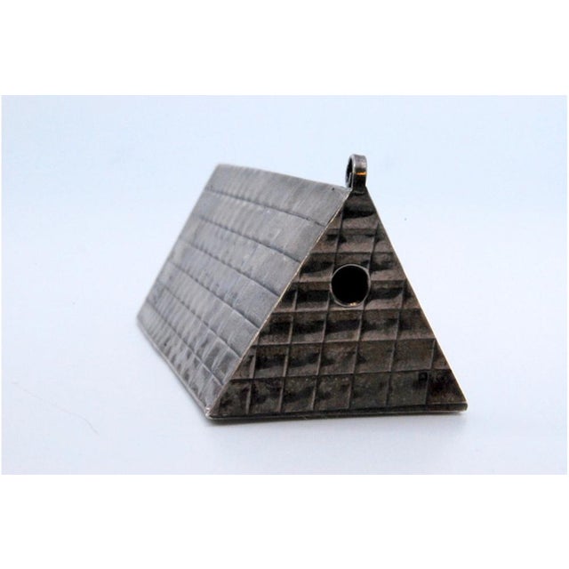 Triangular Silver Toothpick Holder with Geometric Figures and Opening in the Lid For Sale - Image 9 of 10