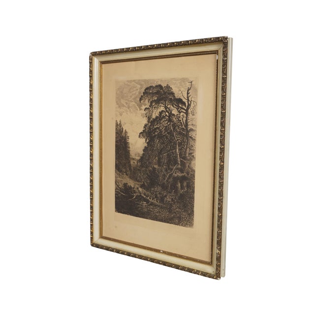 Realism Antique English Grove of Trees Gnarled Pines Church Village Etching 17" For Sale - Image 3 of 11