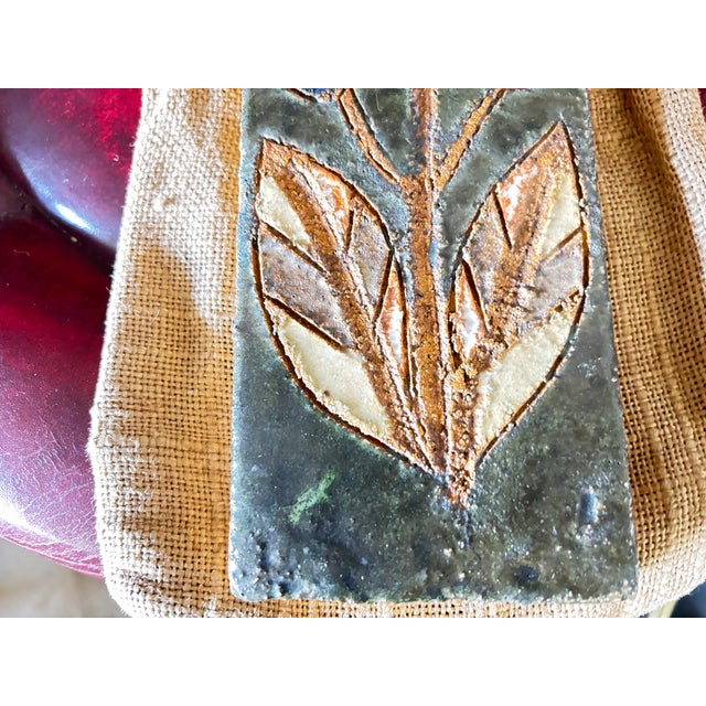 Stoneware Plaque with Floral Decoration by Argonauts for Vallauris, France, 1950 For Sale - Image 4 of 9