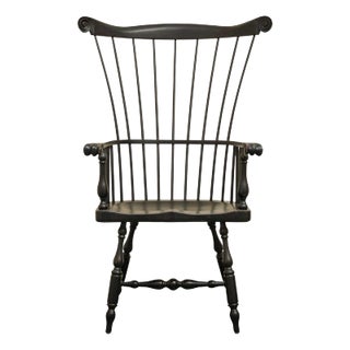 Mid 20th Century Windsor Comb Back Black Painted Arm Chair For Sale