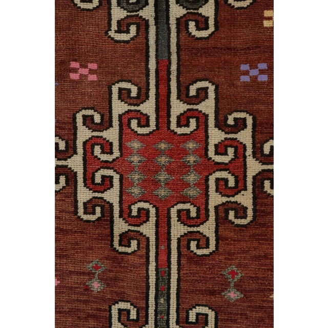 Textile Vintage Turkish Tribal Runner in Brown and White With Multicolor Geometric Figures For Sale - Image 7 of 7