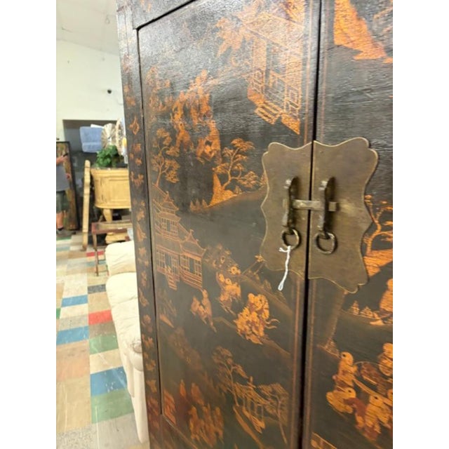 Antique Asian Chinoiserie Large 90 Inches Tall La Painted Cabinet For Sale - Image 4 of 7