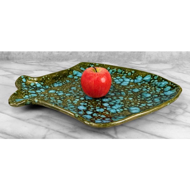 - Original 1971 California Pottery Fish Serving Dish - 17" x 14" Centerpiece Sized - Drip Glazed Ceramic with Amazing...
