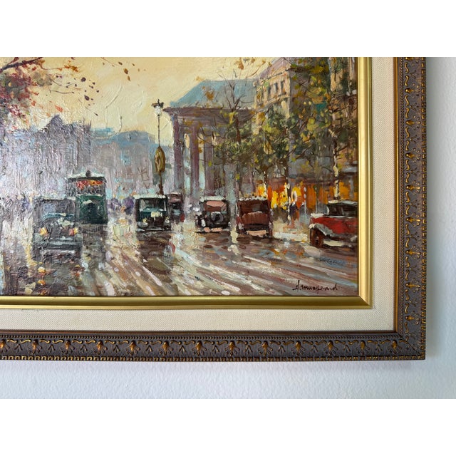 Brown Vintage Parisian Street Scene Oil on Plywood – Framed For Sale - Image 8 of 12