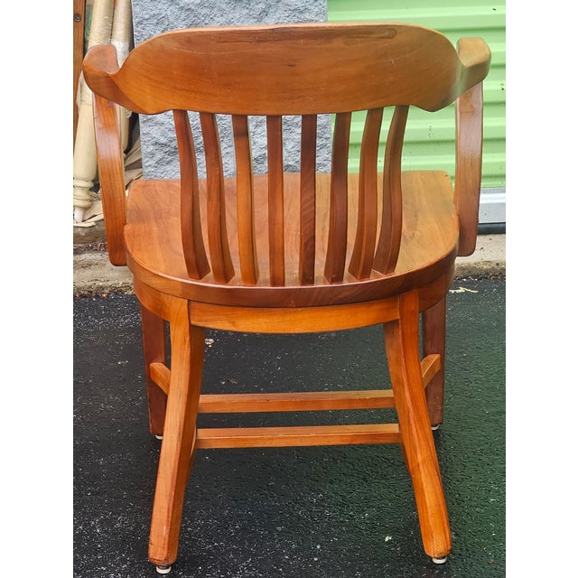 Tan 20th Century Victorian Style Oak Bankers Chair For Sale - Image 8 of 8