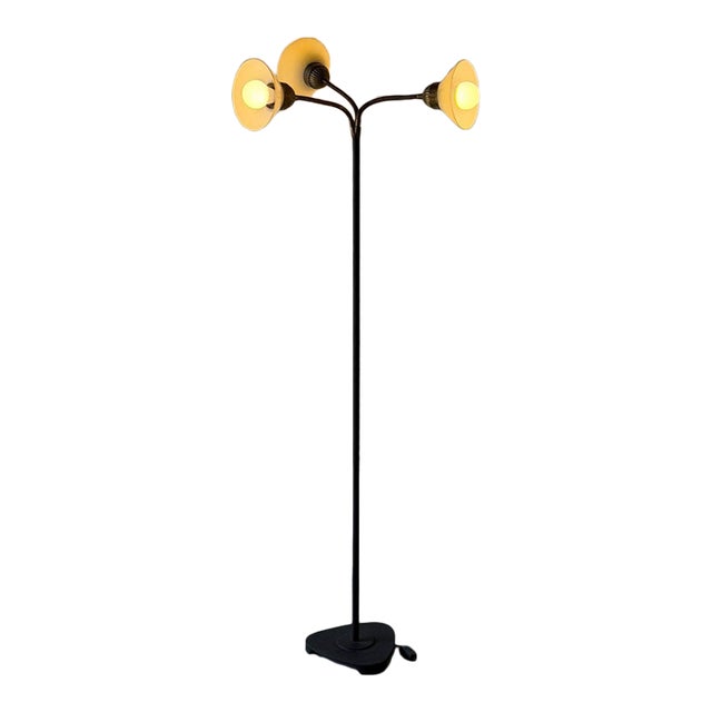 1950s Mid-Century Modern Metal Floor Lamp With 3 Adjustable Gooseneck Shades For Sale