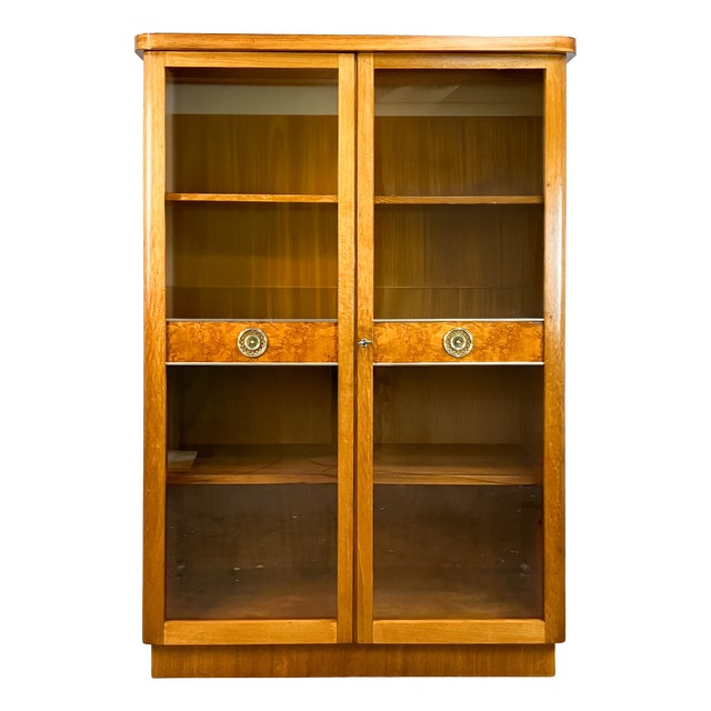Art Deco Cabinet with Glass Doors in Various Woods, 1930s For Sale