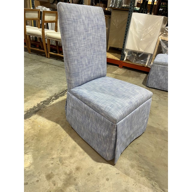 This Century Parsons dining chair in a variegated blue and white woven performance fabric has multiple uses; as captain's...